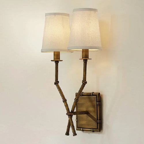 Applique nordique chambre lampe de chevet salon salle à manger américain en fer forgé bambou Double tête lin applique décor