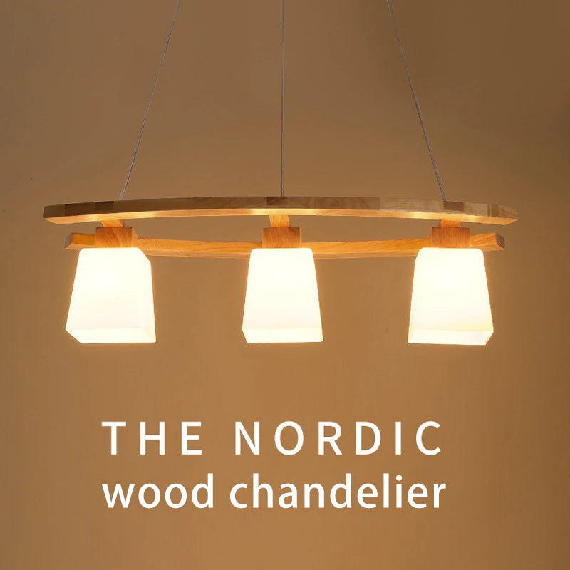 lustre en bois créatif suspendu trois têtes pour restaurant café - vue 2 sur 7