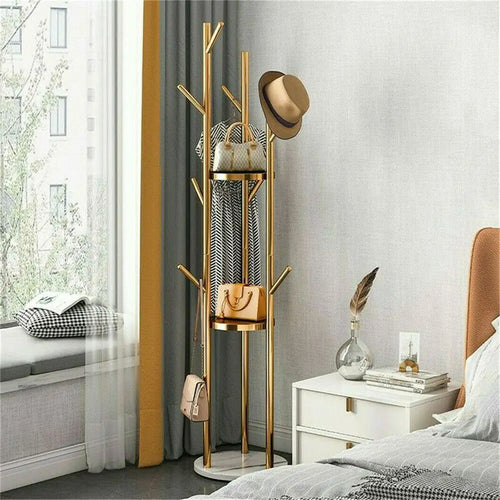 Marble Metal Coat Rack Freestanding with 3 Storage Shelves and 9 Hooks, Enterway Hall Tree for Hanging Coats, Jackets, Hats, Bag - vue 2 sur 7