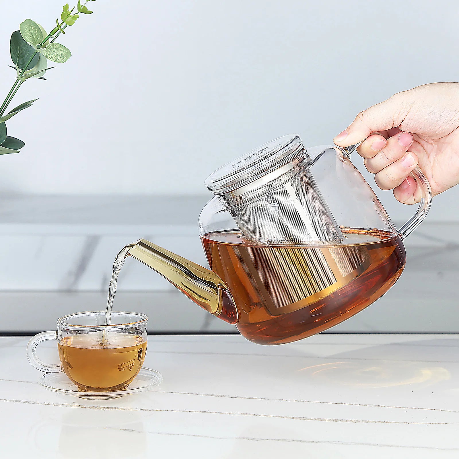 Théière verre borosilicate 15l infuseur inox amovible - vue 3 sur 6