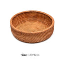HeMu-Round Rattan Woven Basket, Wicker Fruit Basket, Bread Food, Kitchen Home Decor, Organizer Breadbasket for Kitchen