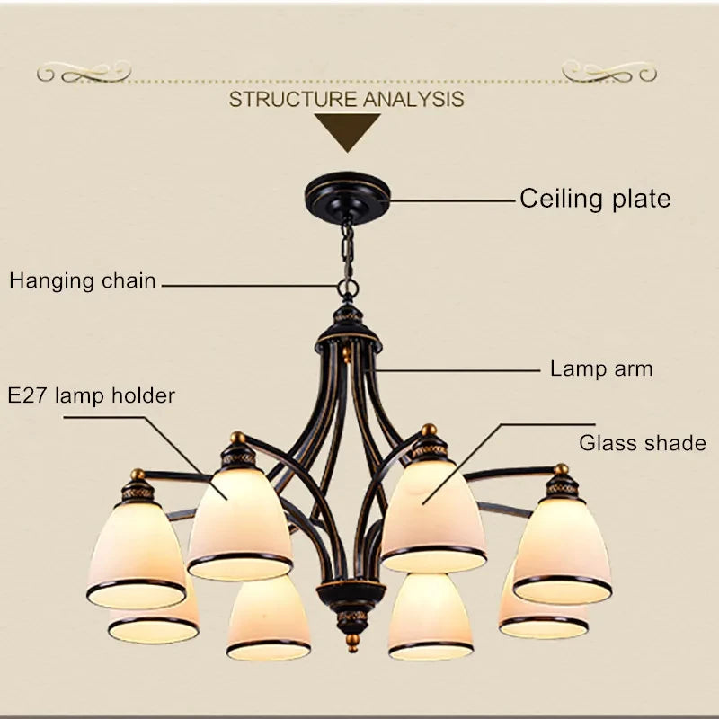 lustre vintage en fer et bronze style loft avec abat jour en verre - vue 4 sur 14