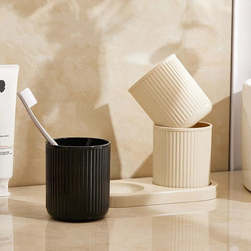 Washing Cup Toothbrush Holder Portable Couple Washing Mouth Cups, Plastic Toothbrush Cup with Tray Base, Bathroom Accessories - vue 3 sur 9