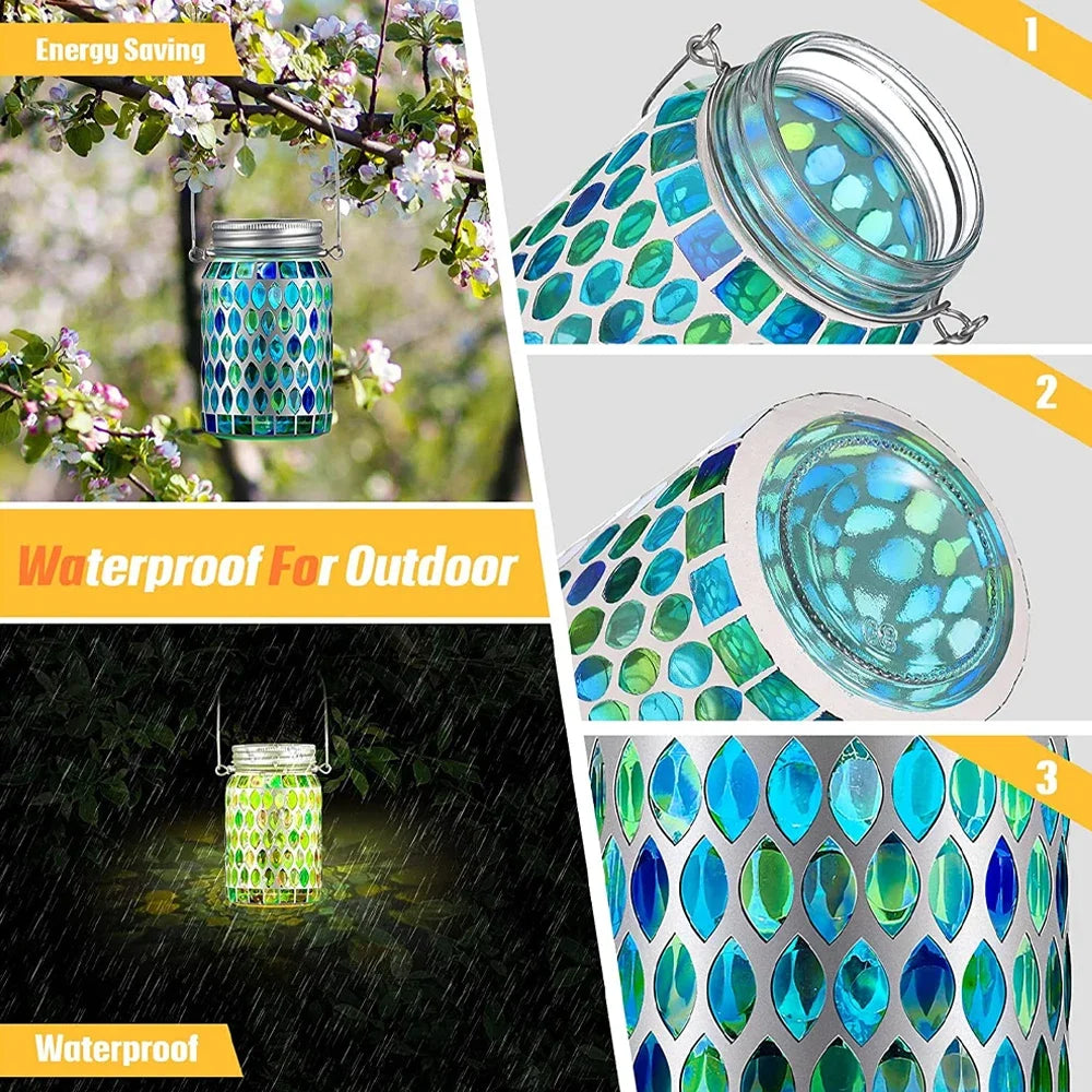 lanterne solaire décorative pour jardin en mosaïque - vue 6 sur 12