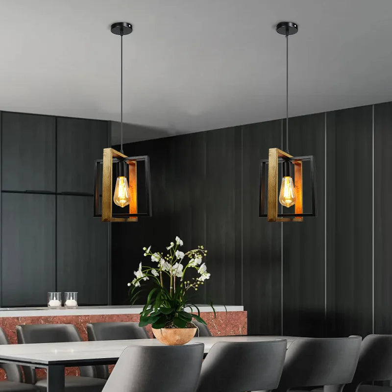 lustre vintage en bois pour cuisine et restaurant - vue 4 sur 6