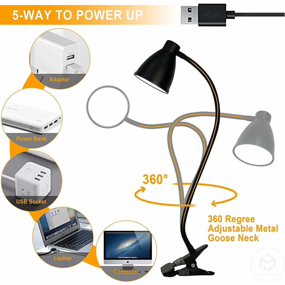 38 LED Desk Lamp 3 Color Modes 10 Brightness Dimmer Reading Light Auto Off Timer Desk Light Flexible Gooseneck Clip Book Light - vue 6 sur 7