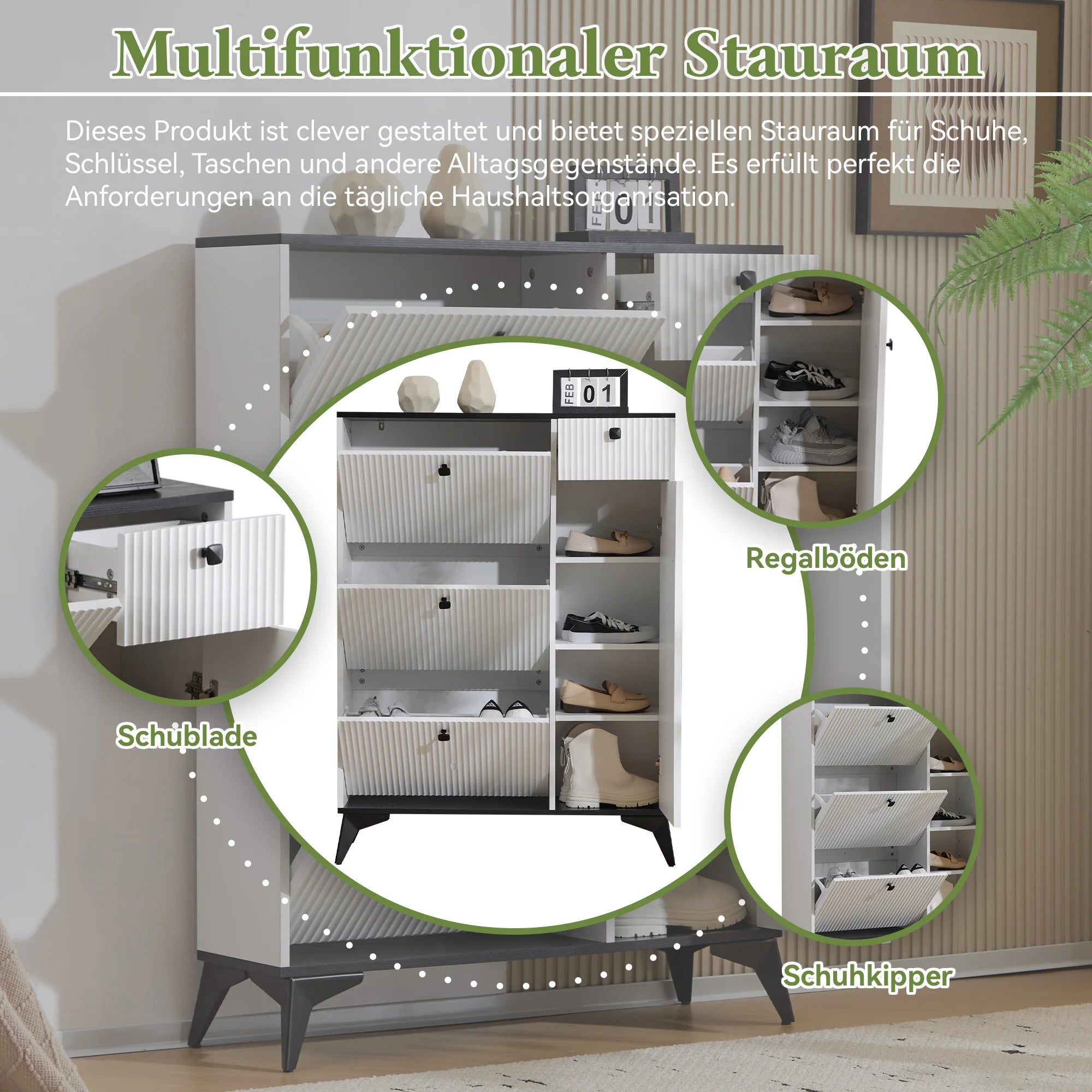 Shoe cabinet with 3 flaps, 1 drawer and 1 door, shoe rack shoe tipper narrow, shoe cabinet White - vue 3 sur 6