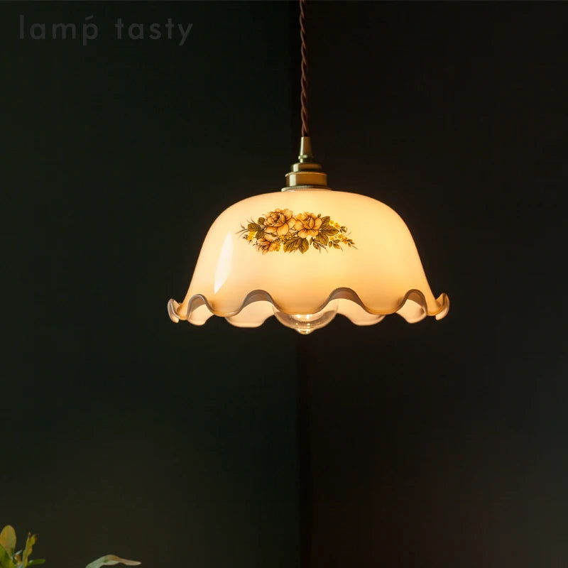 suspension led vintage en verre avec fleurs pour intérieur - vue 5 sur 29