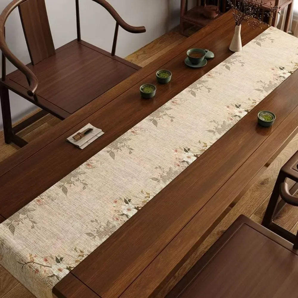 Nappe style chinois bambou et oiseaux encre decoratif