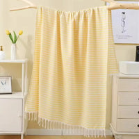 Serviette de plage turque rayures pompons coton spa