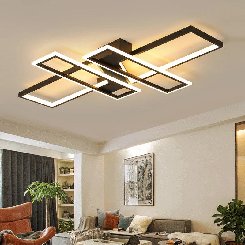 Plafonnier Led au design nordique moderne en aluminium blanc/noir avec télécommande