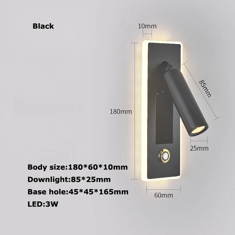 LED Brass Black Wall Lamp Wall Light Wall Sconce Wall Mounted Reading Light with Switch and USB Port, Rotatable For Bedroom - vue 11 sur 23
