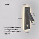 LED Brass Black Wall Lamp Wall Light Wall Sconce Wall Mounted Reading Light with Switch and USB Port, Rotatable For Bedroom