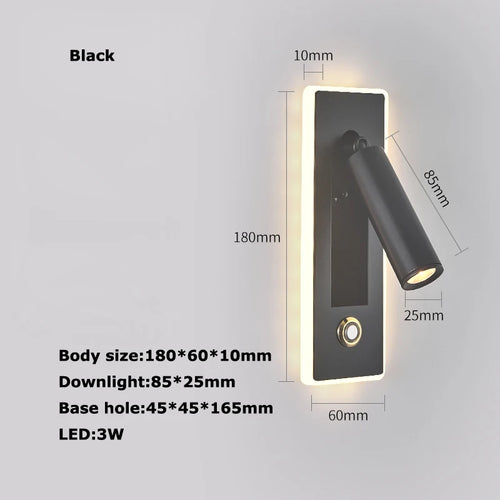LED Brass Black Wall Lamp Wall Light Wall Sconce Wall Mounted Reading Light with Switch and USB Port, Rotatable For Bedroom - vue 20 sur 23