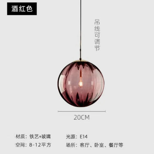 Lustre boule de verre coloré nordique lampes suspendues moderne Grain d'eau Restaurant cuisine luminaire suspendu chambre lampe de chevet - vue 19 sur 29