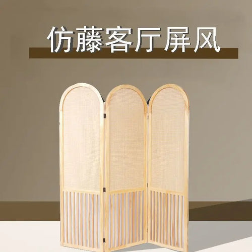 French rattan woven screen, solid wood, foldable, movable fireplace, covering living room decoration, simple home entry - vue 5 sur 9