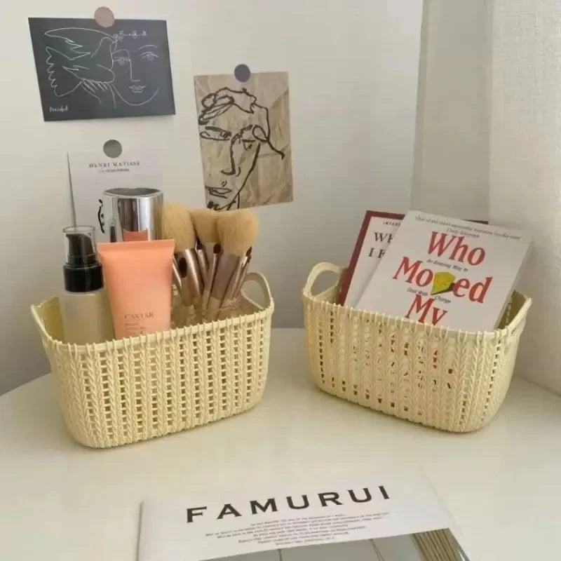 boîte de rangement en rotin avec poignée pour bureau et vêtements - vue 3 sur 8