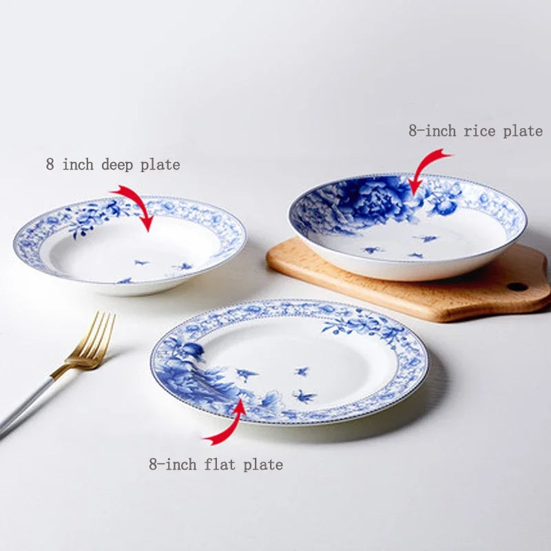 Assiettes à poisson en porcelaine style chinois floral - vue 6 sur 7