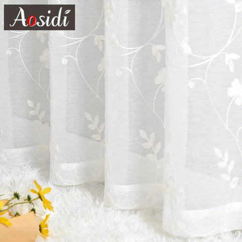 Voilage tulle brodé floral léger pour salon chambre - vue 6 sur 7