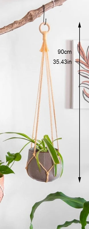 support de plante en macramé suspendu fait main en coton naturel - vue 17 sur 23
