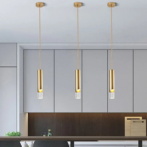 Suspension design cylindrique style Cuivre Or LED - vue 6 sur 7