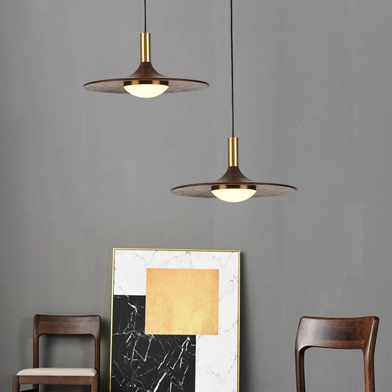 soucoupe volante led en bois massif cuivre éclairage suspendu - vue 5 sur 9