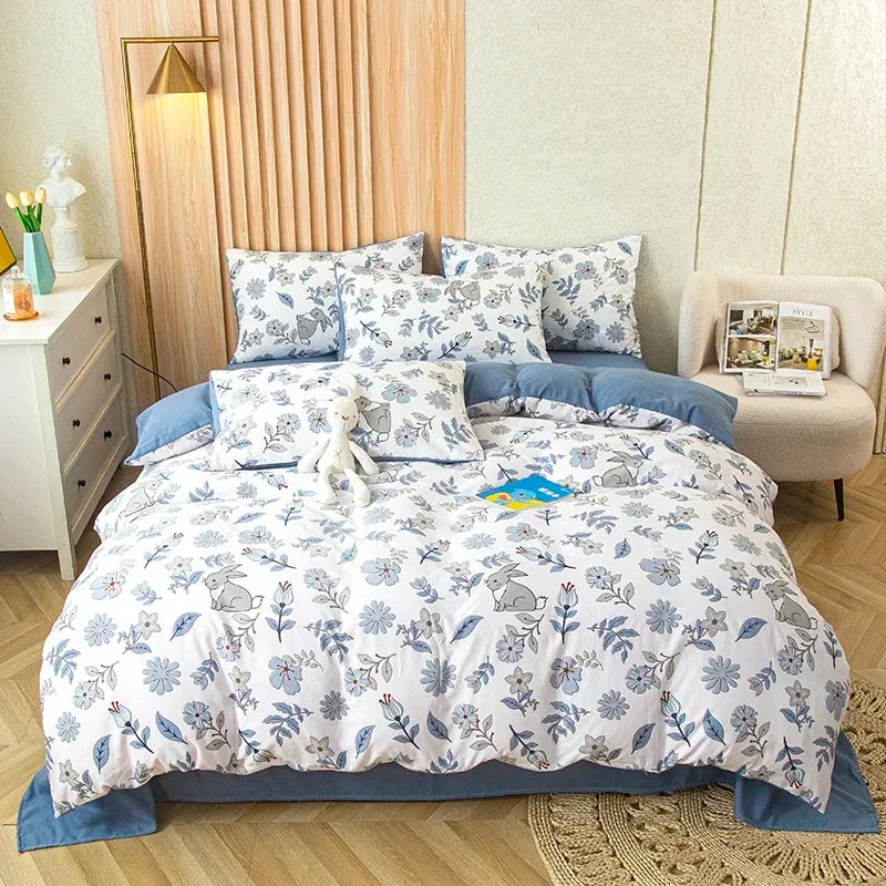 housse de couette imprimée fleurs en coton lavé