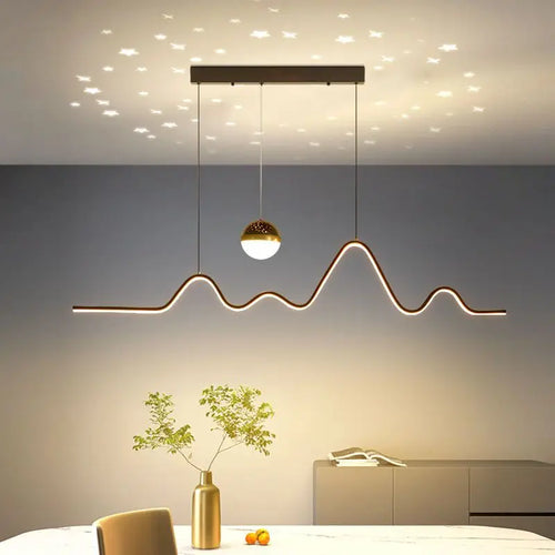 Nordic minimalist creative personalised LED strip dining table bar wave chandelier starry sky restaurant pendant light - vue 7 sur 10