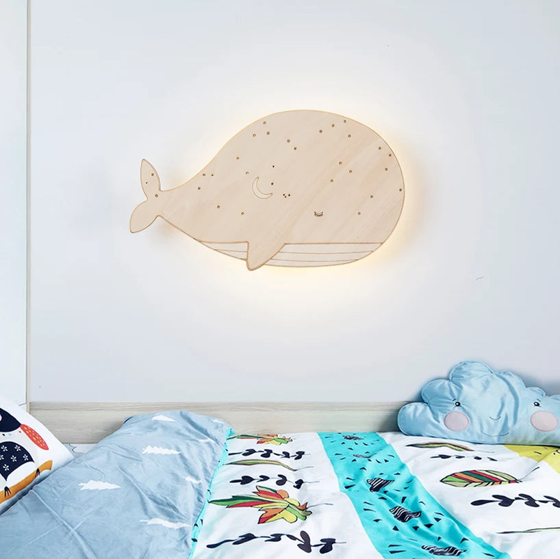 Applique murale led en bois en forme de baleine pour enfants - vue 5 sur 8