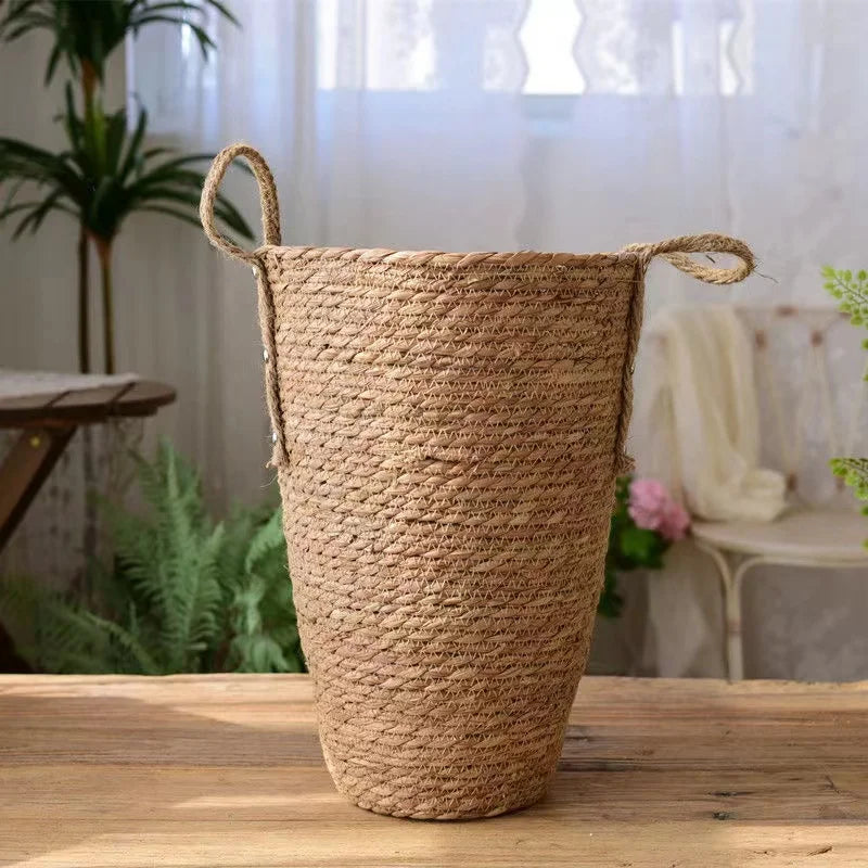 Grass Woven Flower Basket Planter, Plants Weaving Basket, Vase for Home Decor, Seagrass Flowerpot, Bride Dried Flowers Wine - vue 1 sur 8
