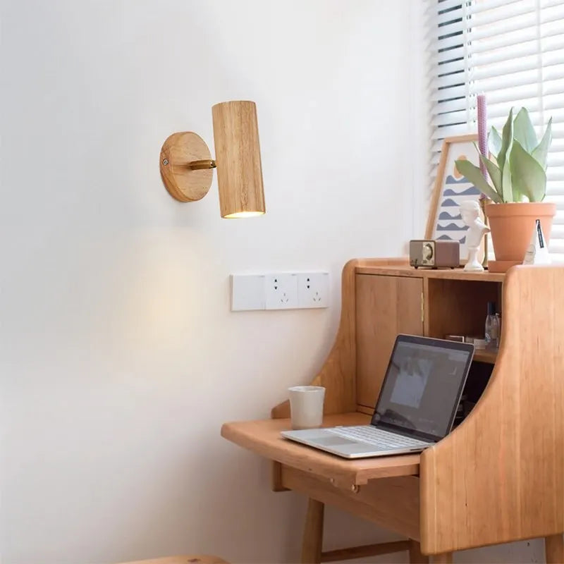Applique murale LED nordique originale en bois multi-angle réglable projecteur pour chambres salons étude Den éclairage Luminaire - vue 4 sur 12