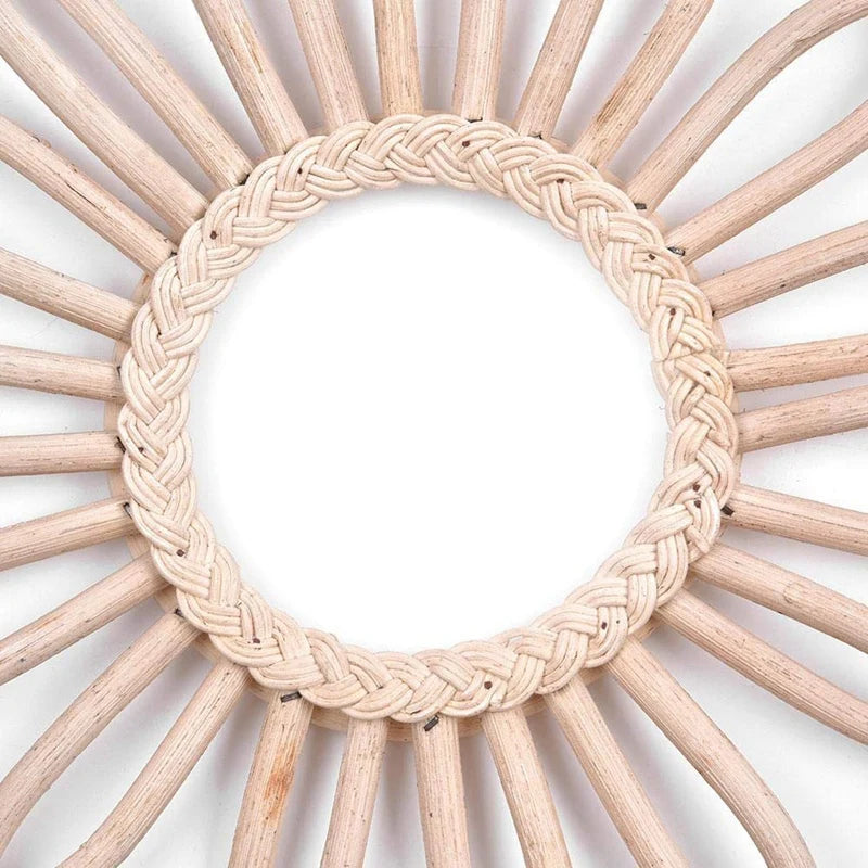 miroir rond vintage en rotin style bohème chic - vue 5 sur 7