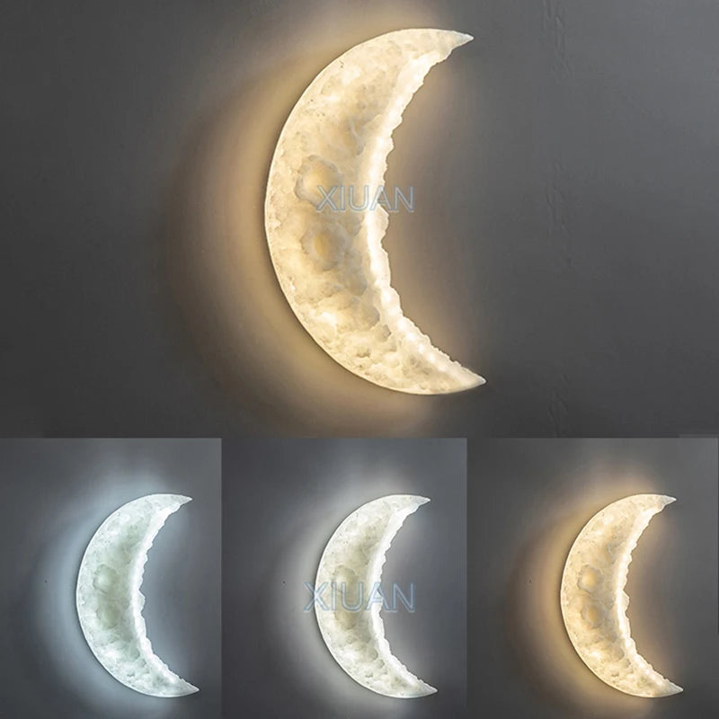 applique murale en croissant de lune en résine gravée pour éclairage décoratif - vue 2 sur 8