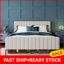 Double Bed, Beige Linen Fabric, with Adjustable Headboard and Slatted Frame, Youth Bed, for Bedroom, Guest Room, 160 x 200 cm