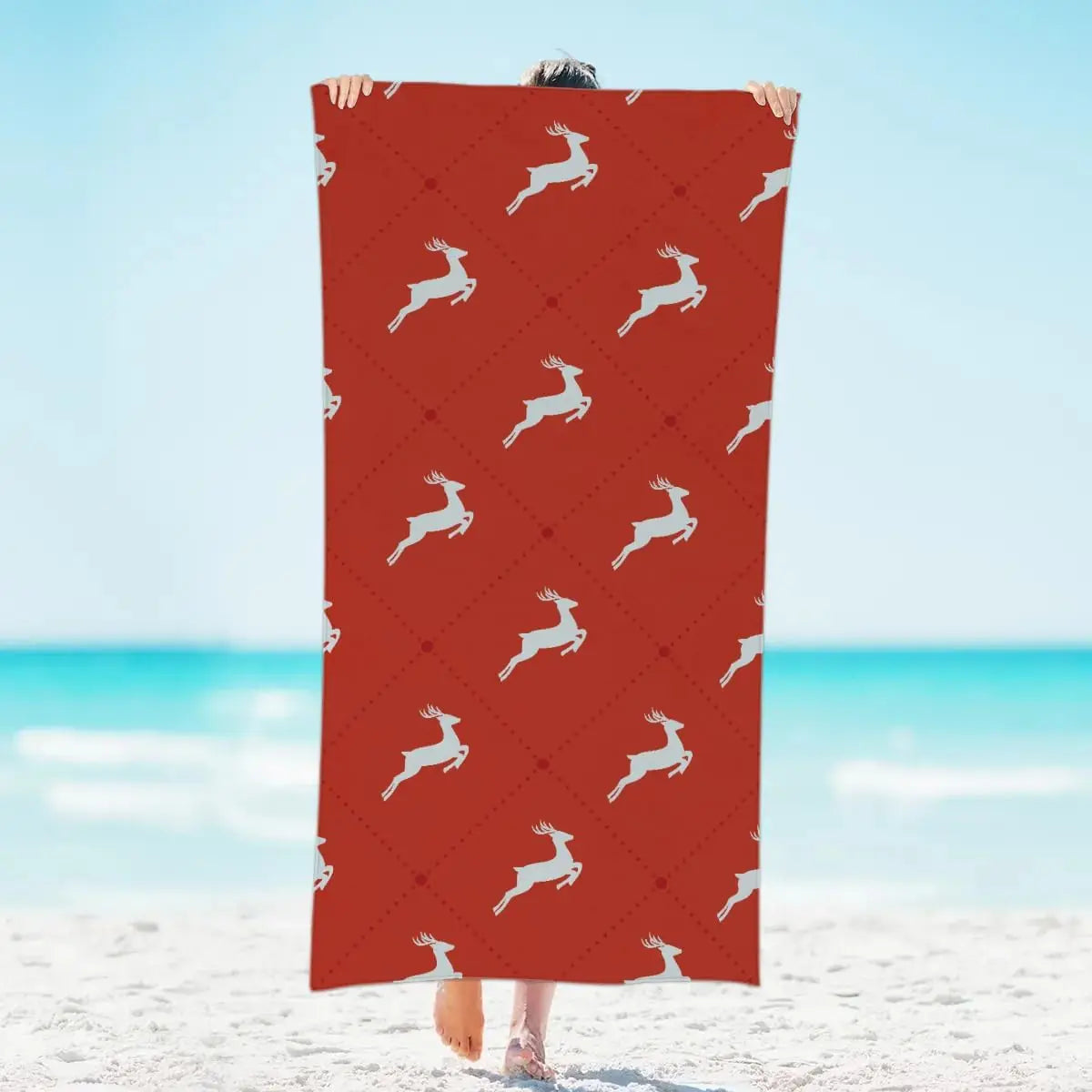 serviette de plage microfibre motif cerf seche rapide