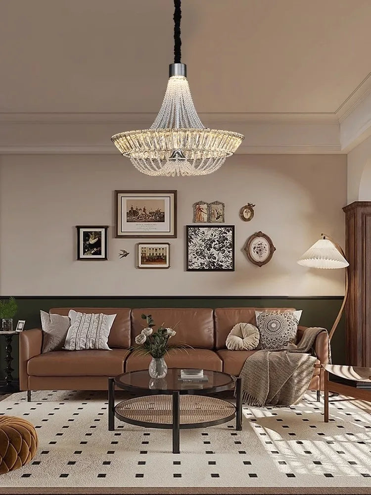lustre moderne en cristal français led pour hôtel et villa - vue 6 sur 9