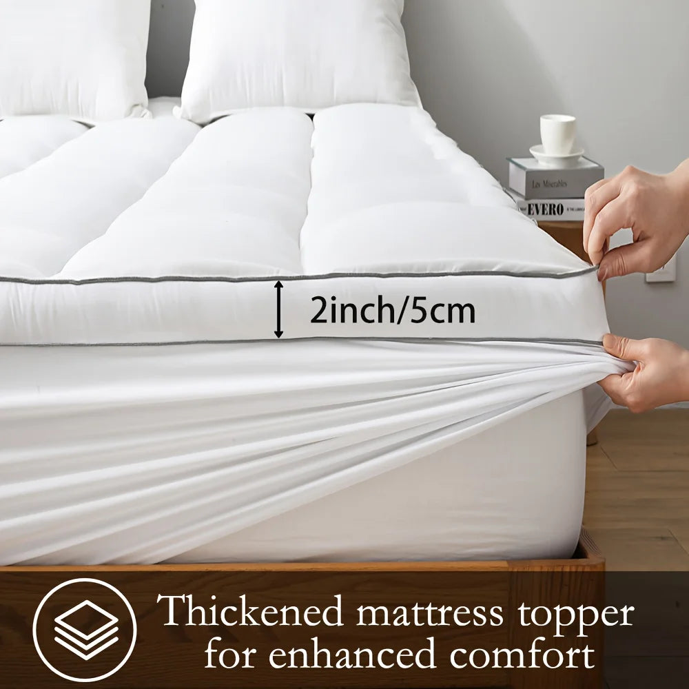 1pc Cooling Mattress Pad, Premium Zoned Quilted Fitted Mattress Topper, Breathable Fluffy Soft Mattress Cover, Machine - vue 5 sur 7