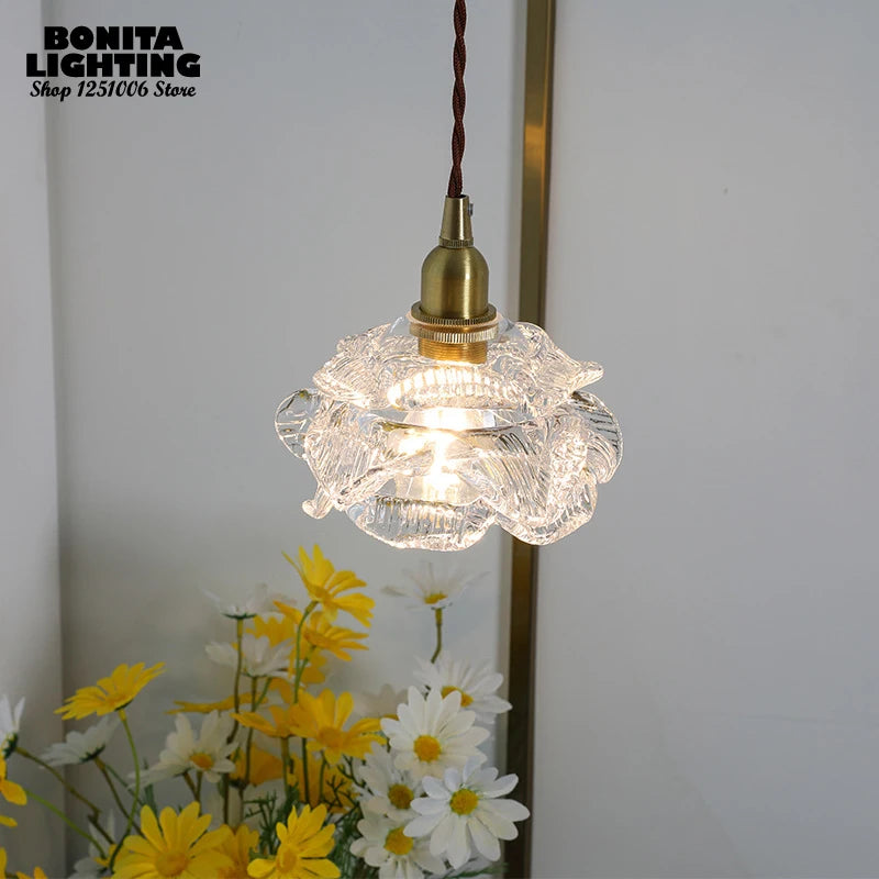 suspension rétro en verre pétales design fait main - vue 5 sur 8