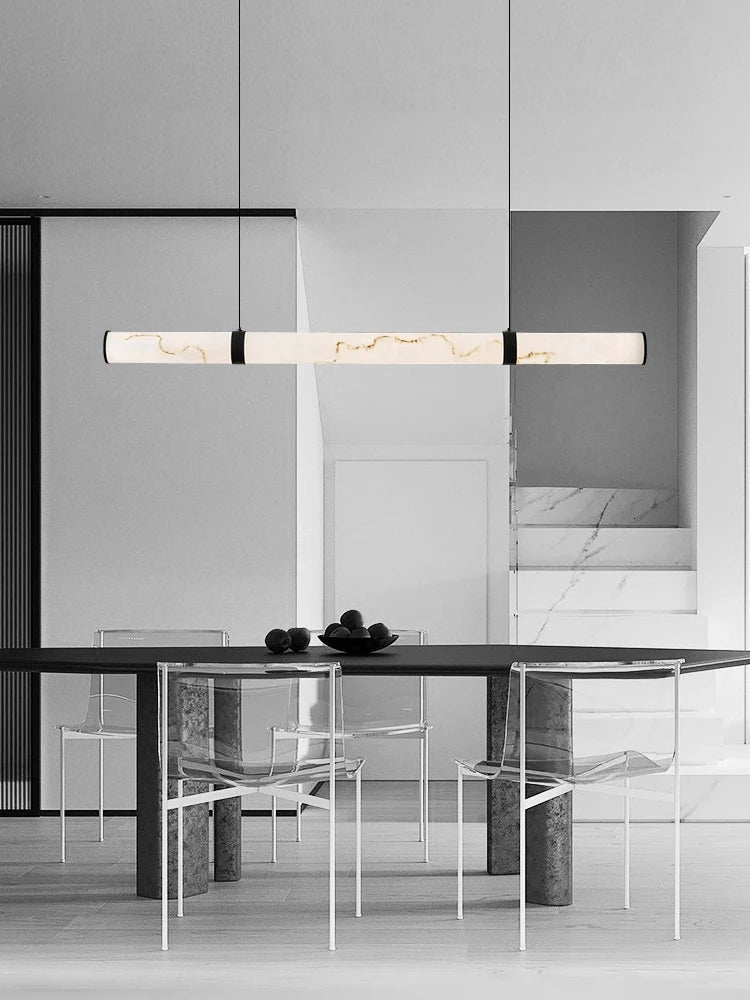 Modern Minimalist All Copper Light Luxury Resin Dining Table Island, High-end Long Strip Straight Line Lighting Decorative Lamp - vue 3 sur 12