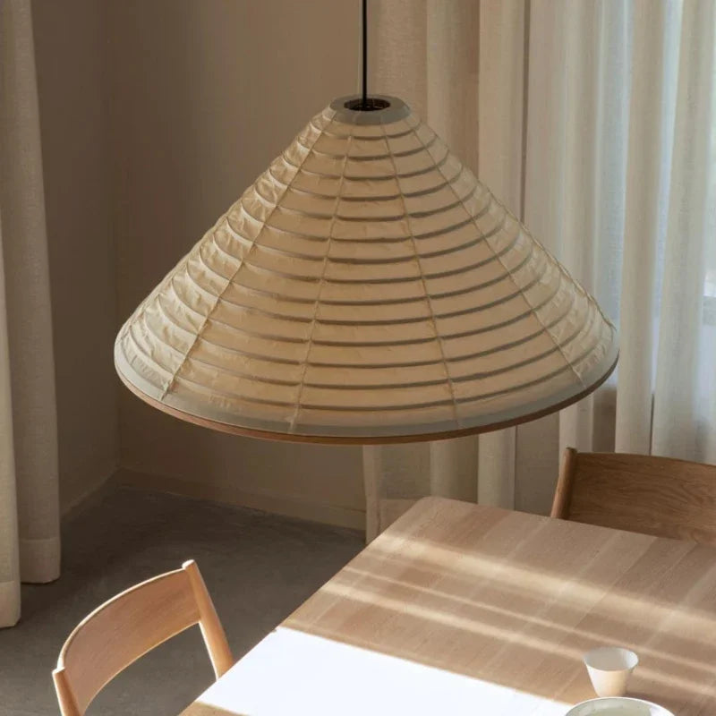 suspension japonaise wabi-sabi lampe en papier de riz design pliable - vue 5 sur 8