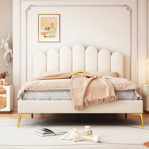 Upholstered Bed 140x200 cm, Bed Frame With Headboard And Slatted Frame, Adult-Youth In Skin-Friendly Velvet Fabric - vue 4 sur 6