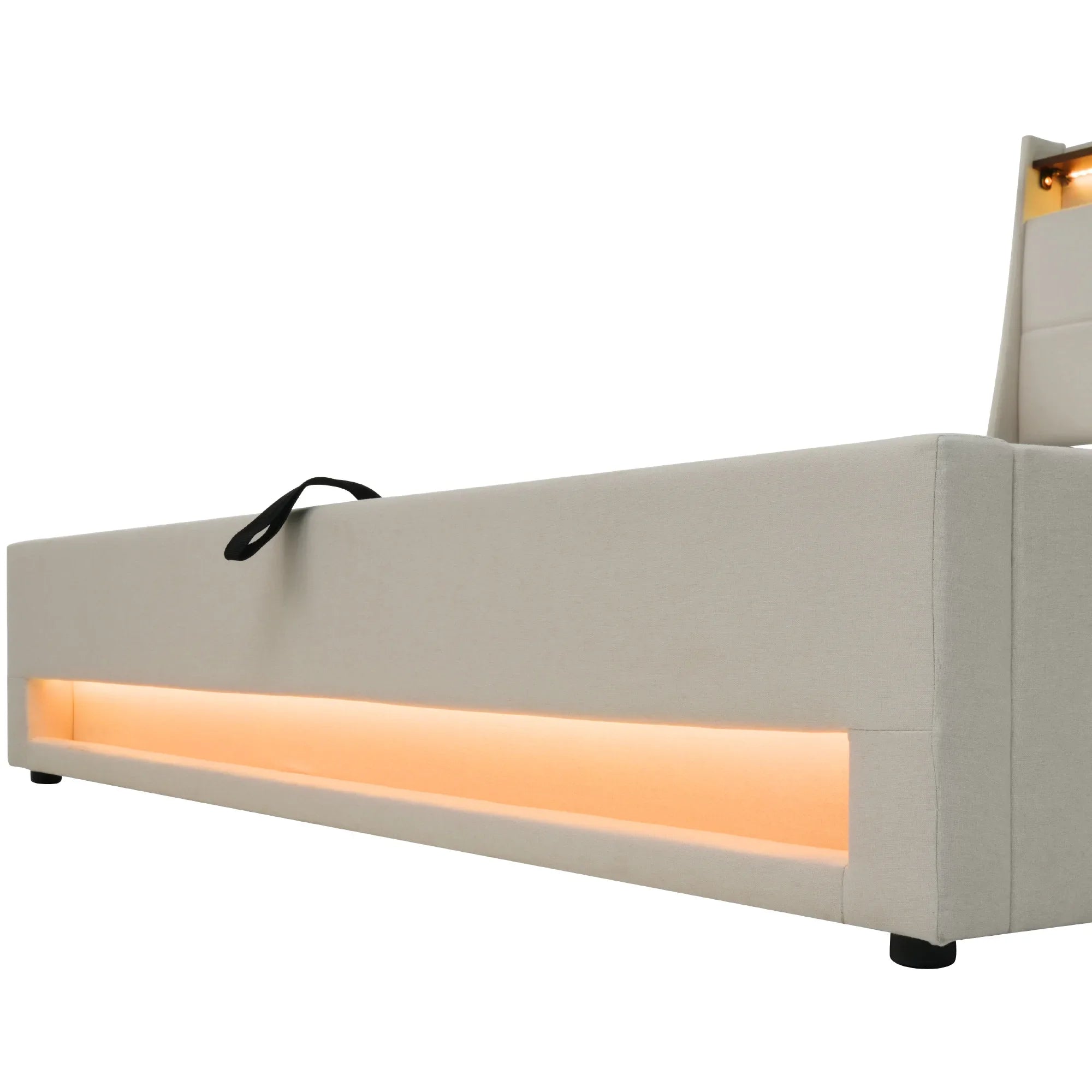 VSOGA Upholstered Bed with USB, 90/140/160/180 x 200 cm, LED Double Bed, Metal Slatted Frame, Linen  (Mattress Not Included) - vue 5 sur 7