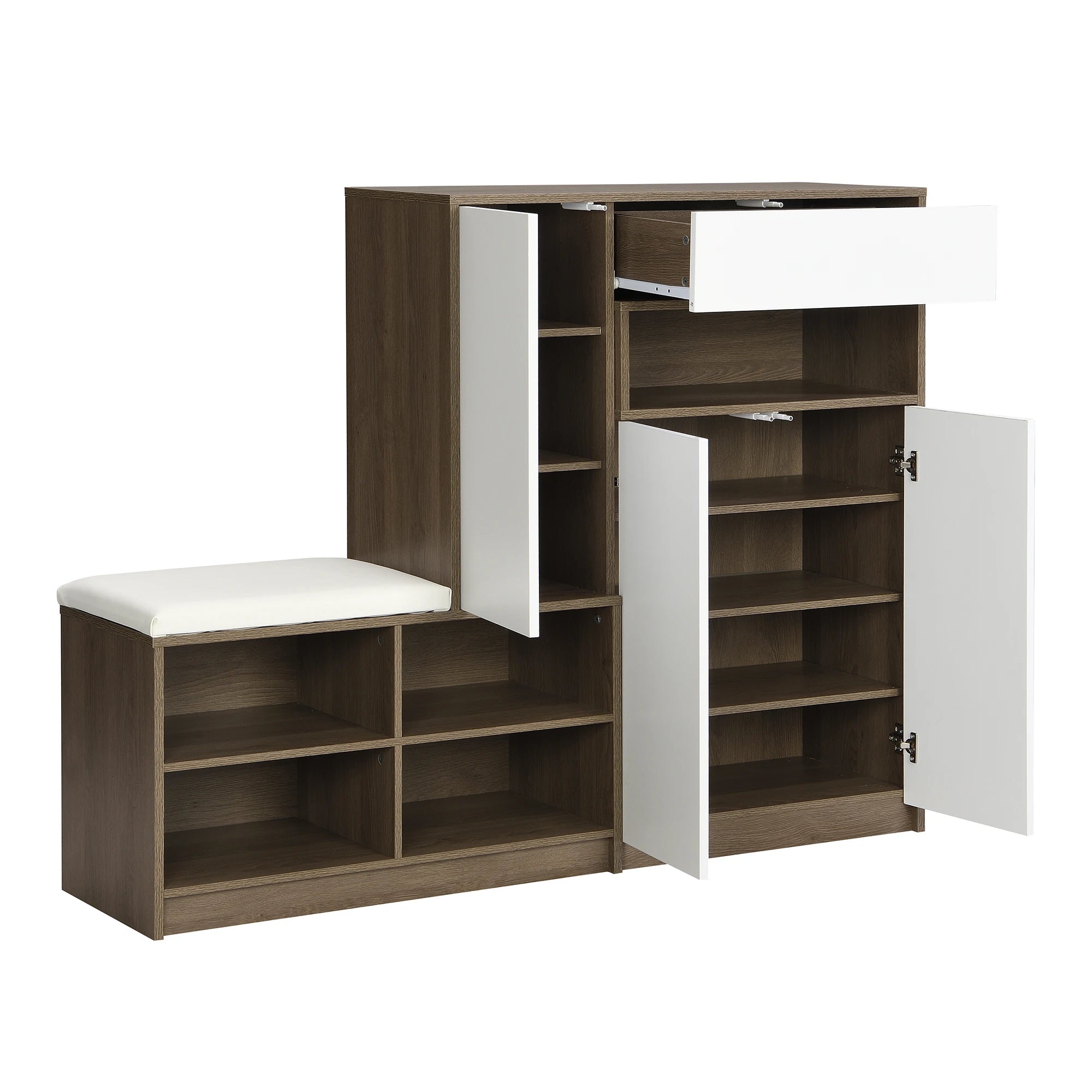 Shoe storage bench &amp; shoe cabinet, multi-functional shoe rack with padded seat, versatile shoe storage - vue 5 sur 5