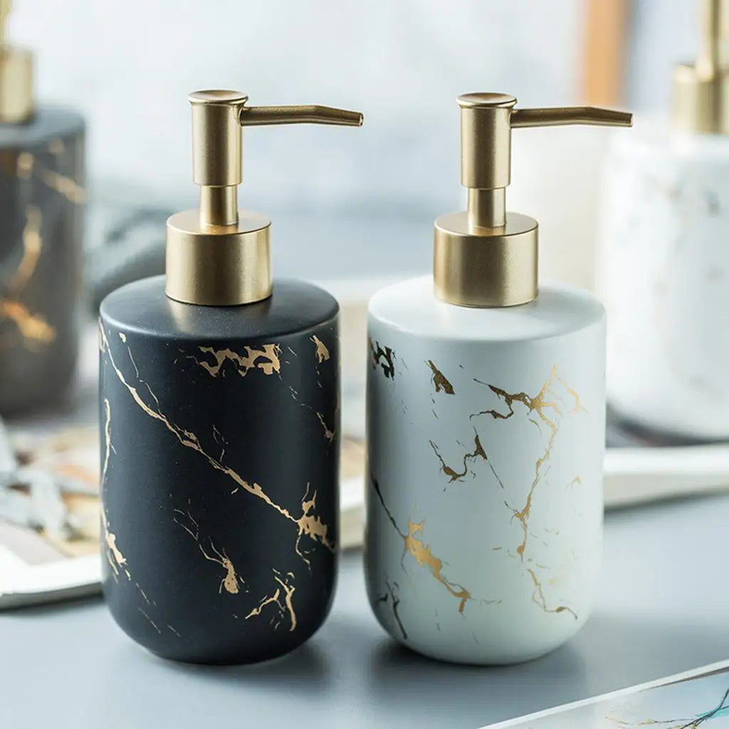 distributeur de savon en céramique style marbre élégant - vue 6 sur 8