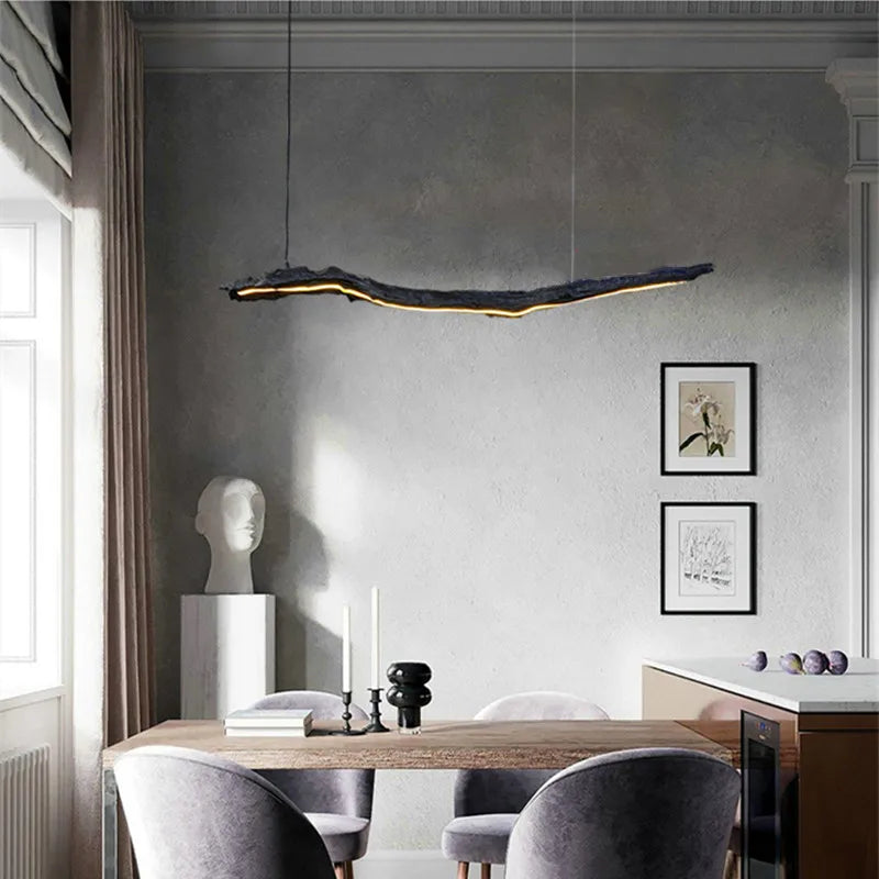 Personnalité nordique LED bandes lumineuses noir Restaurant Wabi-sabi lustre bureau chambre café salle d'exposition lampes suspendues
