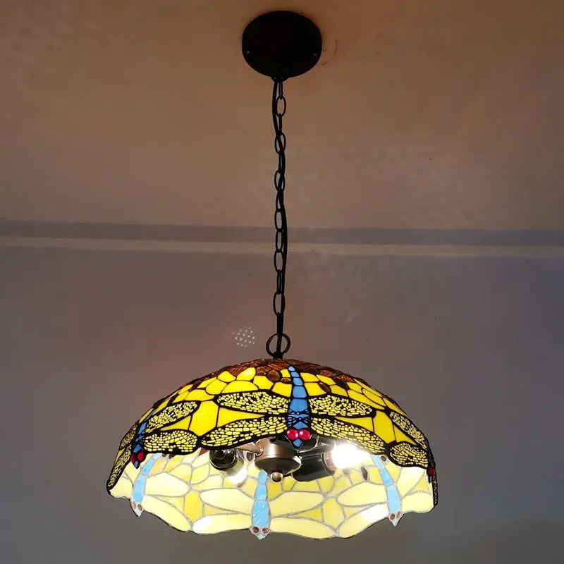 American 16 Inch Dragonfly Chandelier Tiffany Style Coffee Restaurant, Bar, Indoor Bar Lighting, Glass Antique Art Creativity - vue 2 sur 6