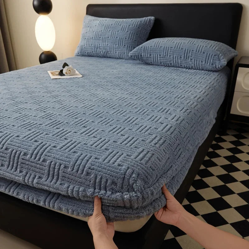 Plush Mattress Cover For Bed,stretch Soft Material Fitted Sheet, Keep Warm,dust Protector,machine Washable 90X200,180X200 - vue 9 sur 20