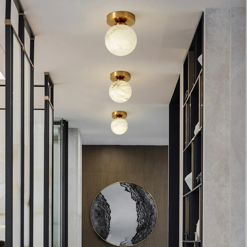 plafonnier marbre nordique intérieur cuisine allée hall escalier en laiton - vue 5 sur 11