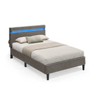 VASAGLE Metal Single Bed, 90 x 190 cm, Bed Frame, with Headboard, LED Lighting, USB and Type-C Port, Modern Style