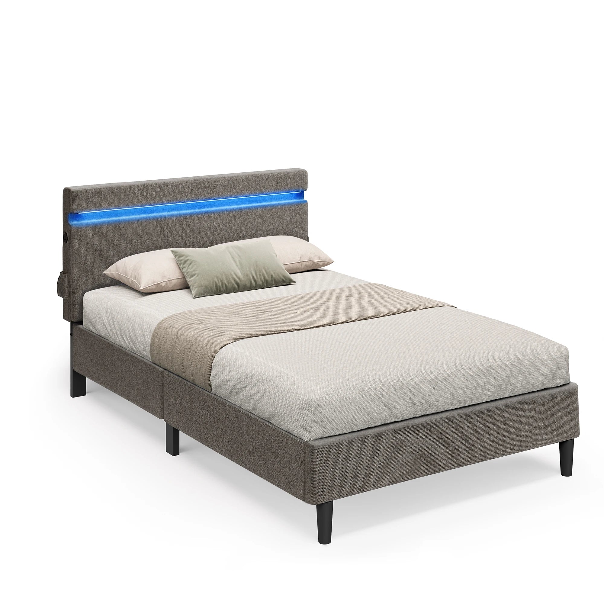 VASAGLE Metal Single Bed, 90 x 190 cm, Bed Frame, with Headboard, LED Lighting, USB and Type-C Port, Modern Style - vue 5 sur 7